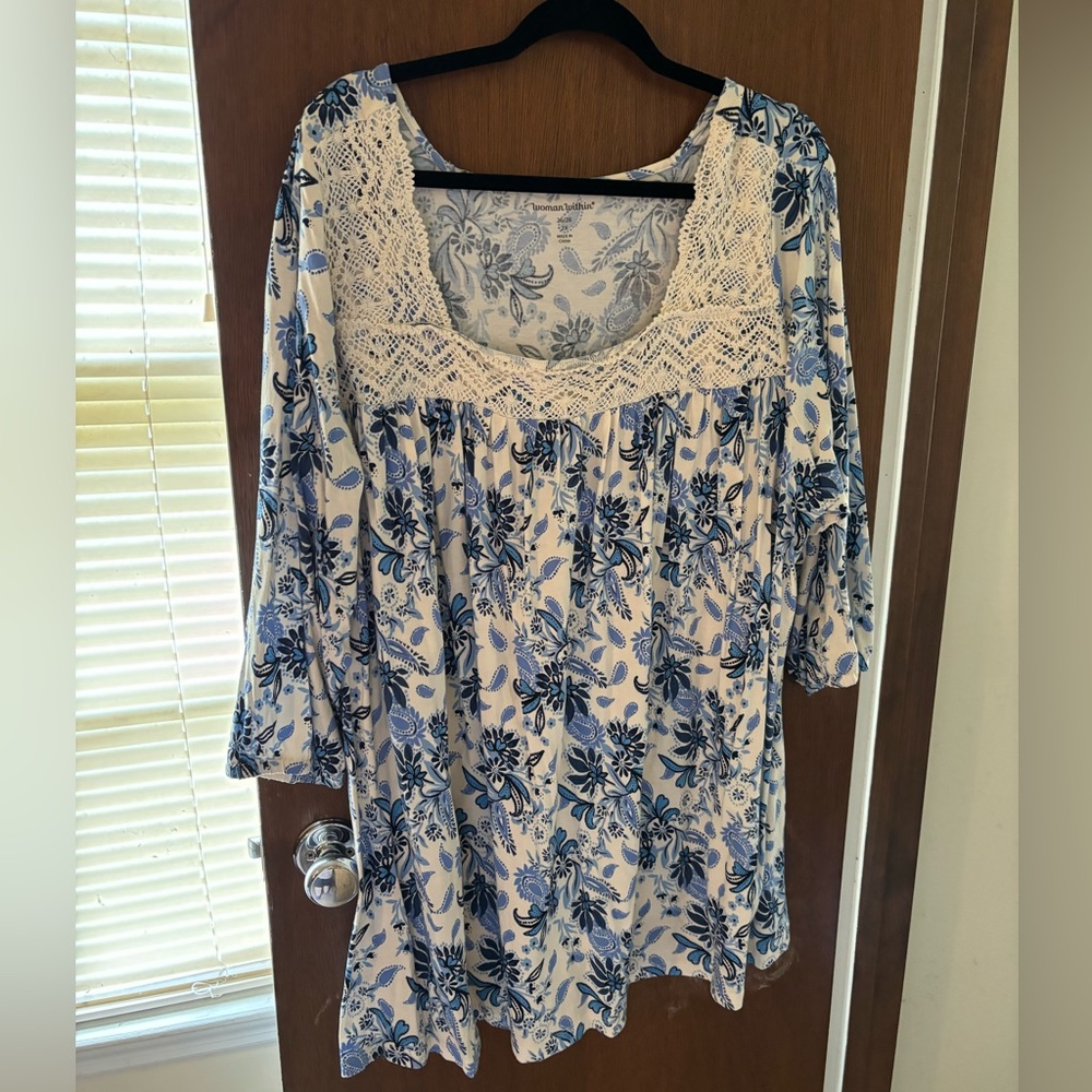 Woman Within blue and white top